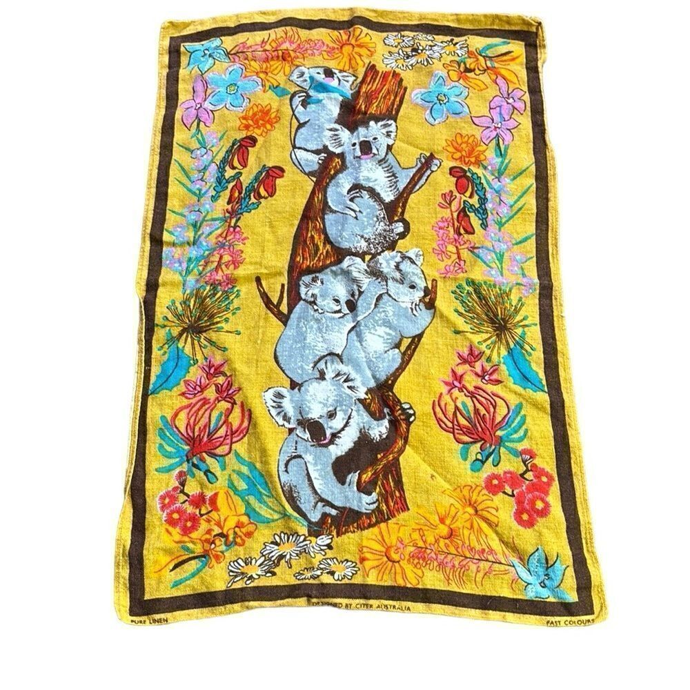 Citer Australia pure linen floral koala‎ bear tapestry 18”x27”